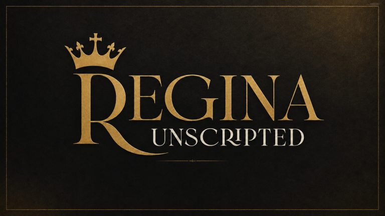 Regina Unscripted logo on a black and gold background
